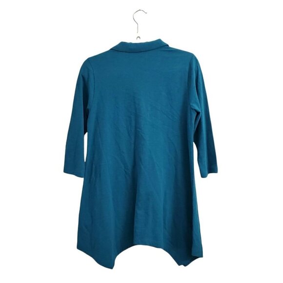Soft Surroundings Danielle Button Top XS Teal Tunic Shirt Collared 100% Cotton - Picture 7 of 10